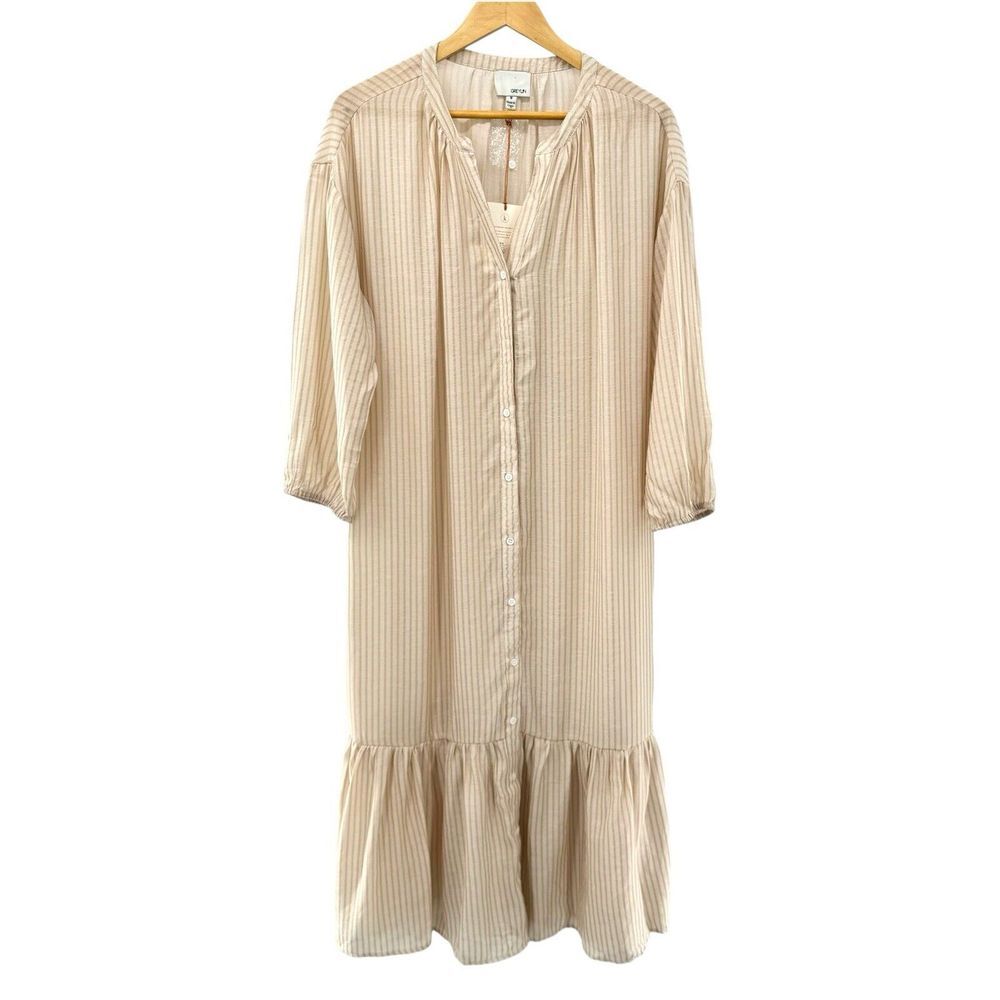 Greylin Womens Long Sleeve Oversize Shirt Dress Size Medium Tiered Striped